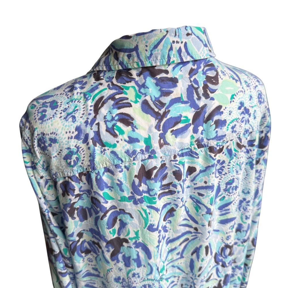 Lilly Pulitzer Floral Button Down Sz L Blue Green Resort Wear Vacation Coastal - Picture 9 of 16